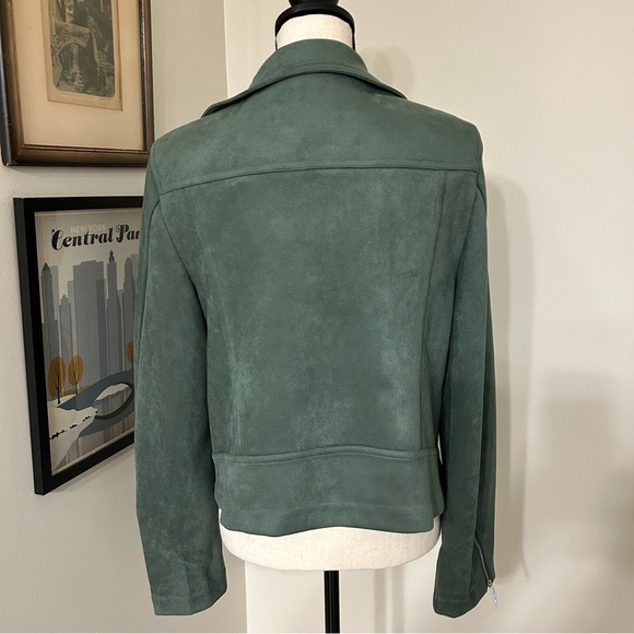 Tahari Green Faux Suede Jacket with Asymmetrical Zipper SZ L - Picture 2 of 4